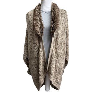 Song N Spirit‎ Cardigan Sweater Women's Small Open Front Faux Fur Knit Crochet S